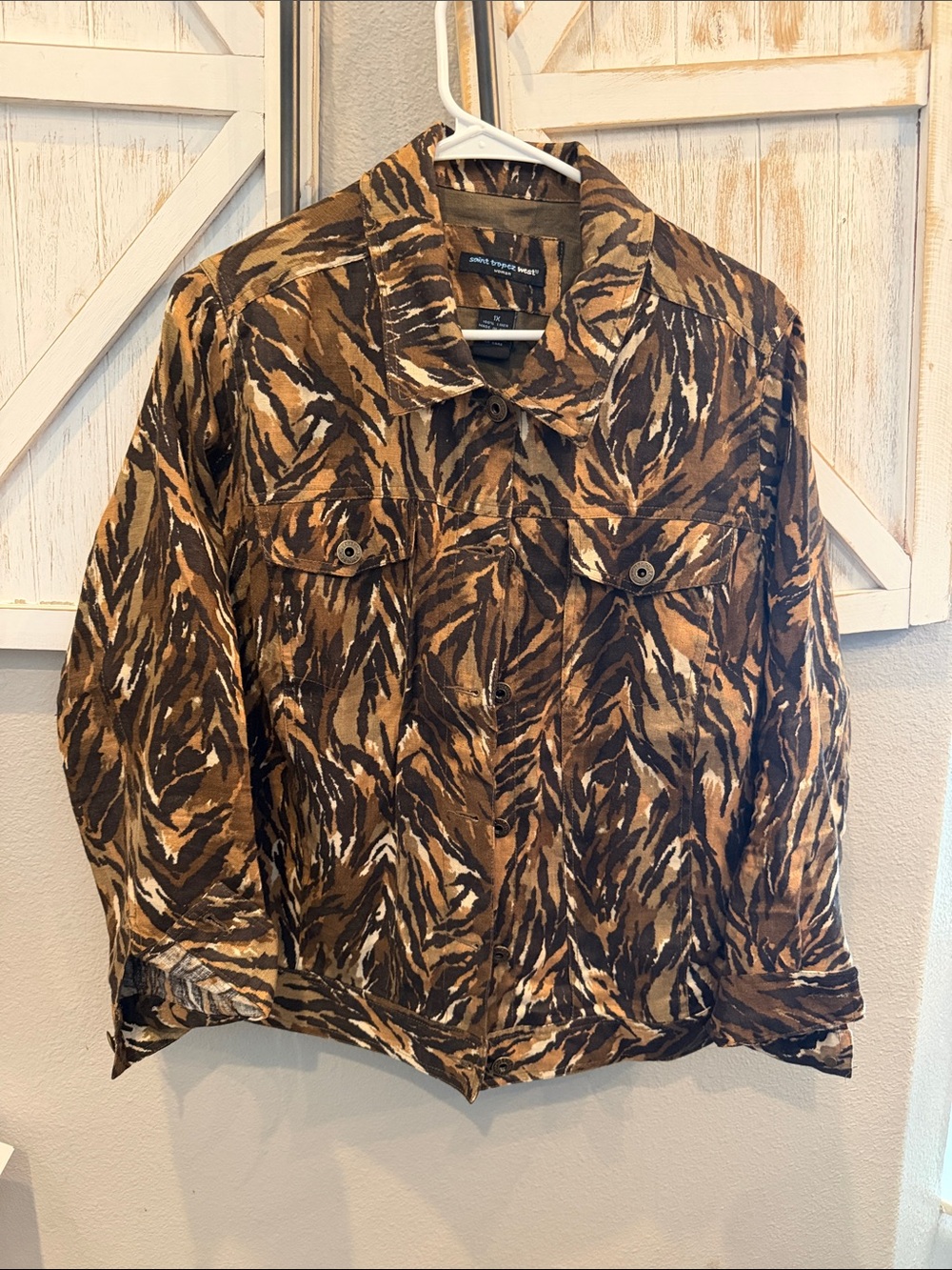 Animal-Print Button-Up Jacket - Brown ptp 24 fall ready 1x linen
